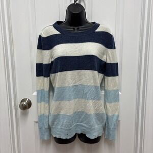 Woman's Kinross Cashmere Lofty Colorblock Striped Crewneck - Size Large